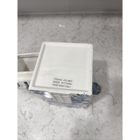 NEW Ceramic COOKIE JAR Blue White Floral Chinoiserie Vintage House Design Cute!! - Picture 12 of 12